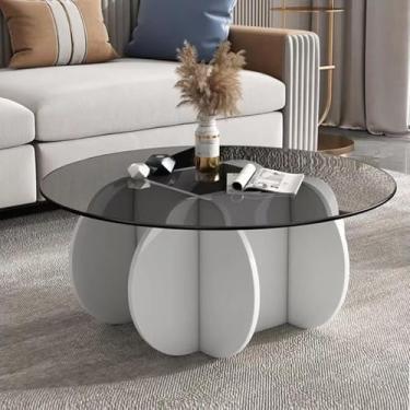 Imagem de Yadlan Mesas de centro redondas de vidro elegante mesa de centro redonda com pernas de madeira maciça e mesa de vidro temperado para sala de estar casa pequeno espaço recepção mesas de escritório