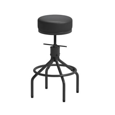 Imagem de CHIDOCHILO Banquetas de bar ajustáveis giratórias pretas modernas de couro PU 71 cm redondo frente única banco de metal industrial cadeira de bar para ilha de cozinha (D017-preto-1)