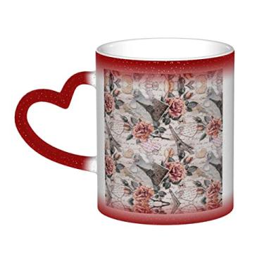 Imagem de Caneca de café divertida Torre Eiffel Flower Paris, copo de cerâmica com mudança de cor sensível ao calor 12 Oz, para café/chá/leite/cacau, para adolescente/aniversário/festival/presentes