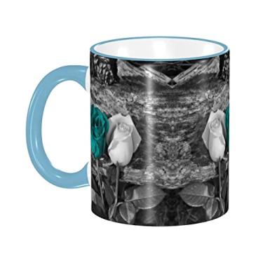 Imagem de Ourdovi Caneca de café expresso de cerâmica cinza azul-petróleo, caneca de cerâmica revestida DIY, para café, sopa, chá, leite, latte, cacau quente, colorido divertido 350 ml