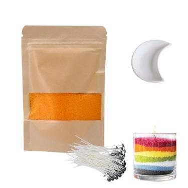 Imagem de Kit de fabricação de velas de areia de 100 ml – Cera de vela perolada sem perfume com 50 mechas e bandeja de lua, vela colorida de flor de gelo de areia para decoração de casa, presentes e artesanato