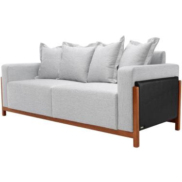 Imagem de Sofá 03 Lugares Para Sala De Estar 198 cm Khali B04 Linho Cinza Couríssimo Preto - Lyam