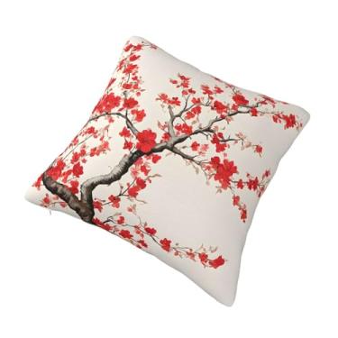 Imagem de Almofada quadrada decorativa com estampa floral japonesa primavera ameixa - Design reversível, zíper oculto, poliéster macio para sofá, cama e carro - Hipoalergênico 45,72 cm x 45,72 cm