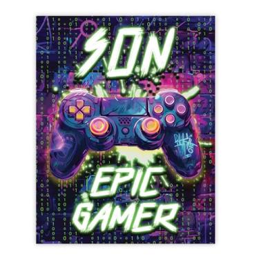 Imagem de Stuff4 Pôster de aniversário de filho sem moldura - Epic Gamer - Presentes exclusivos de feliz aniversário para filho da mamãe, decoração de aniversário de 20 x 25 cm
