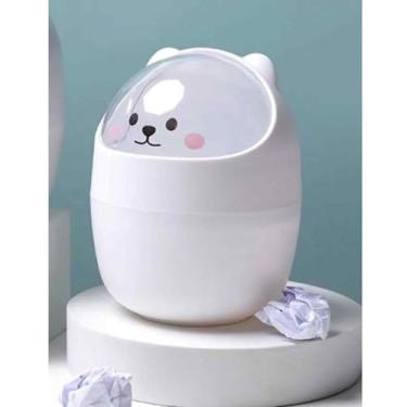 Imagem de Lixeira de mesa com tampa - cesto de lixo pequeno fofo para escritório, escola, casa, mesa, bancada, suporte de caneta multifuncional