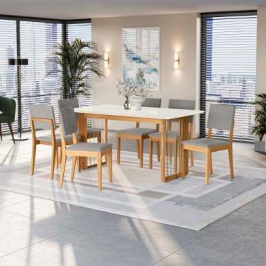 Imagem de Conjunto Sala De Jantar Dora Em Madeira Maciça 6 Cadeiras Boucle Cinza