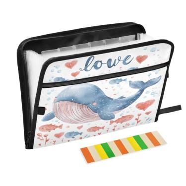Imagem de Wassud Lindo organizador de arquivos de baleia de desenho animado com letras A4, pastas de arquivo de papel, organizador de documentos, fólio com etiquetas, pasta de arquivos expansível, 13 bolsos