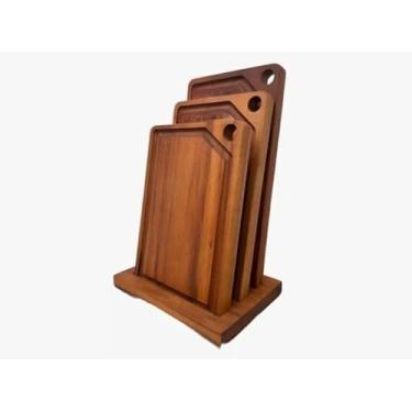 Imagem de Kit 3 Tábuas De Corte Carne Churrasco Madeira com Suporte Organizador Ideal para Churrascos e Preparos Domésticos (2 Kits)