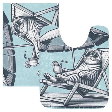 Imagem de Burbuja Gato deitado em uma cadeira de descanso conjunto de tapete de banheiro, tapete de banho macio absorvente de pelúcia, base de vaso sanitário antiderrapante para piso de banheiro base de vaso