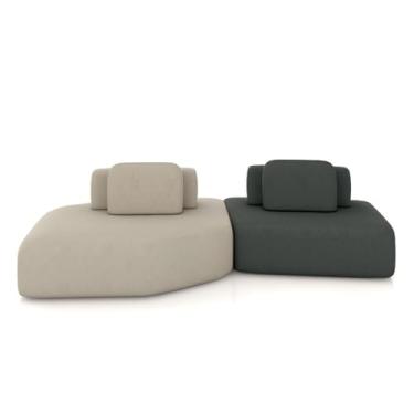 Imagem de Sofá Ilha Dakota 2 Módulos 310cm Encostos Almofadas Soltas Veludo Bege/Cinza G33 - Gran Belo