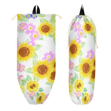 Imagem de xigua Suporte de parede para saco de plástico de girassóis coloridos com cordão, 1 pacote, reutilizável para decoração organizadora de sacolas de compras, meias, roupas íntimas e gravatas