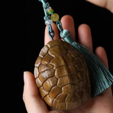 Imagem de FENNYYAR Pingente de enfeite de mascote de tartaruga esculpida em madeira maciça, 7,5 cm 7,4 cm, decoração de sala de casa e escritório