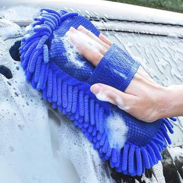 Imagem de Esponja de limpeza de carro engrossada macia chenille coral fleece ultra absorvente de água Detalhe automático esponjas de lavagem azul 20 * 12 * 4 cm