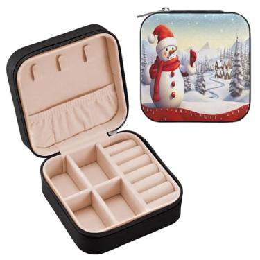 Imagem de YETTASBIN Caixa de joias de boneco de neve de Natal para adolescentes, meninas, mulheres, presente de aniversário, Natal, caixa de armazenamento portátil de couro PU, mini estojo de joias de viagem