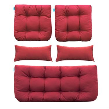Imagem de Almofadas de assento de vime para pátio ao ar livre QILLOWAY Grupo Loveseat/Two U-Shape/Two Lumbar Pillows for Patio Furniture, Wicker Loveseat, Bench, Porch, Conjunto de 5 (vermelho)