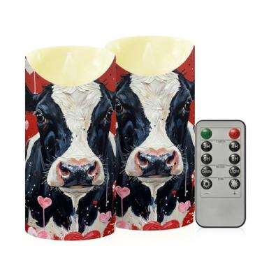 Imagem de Wassud Pacote com 2 velas românticas de vaca sem chama com controle remoto, velas realistas cintilantes com temporizador, velas decorativas para Natal, casamento, festa, decoração de casa média