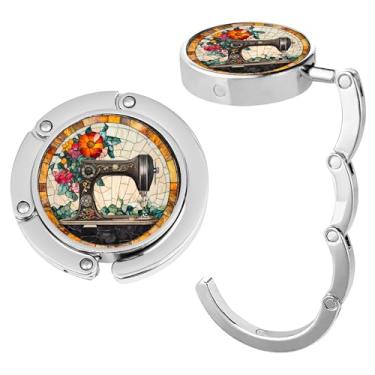 Imagem de Gancho de bolsa dobrável para mesa, suporte de bolsa, bolsa dobrável, bolsa feminina, suporte de cabide de bolsa feminina, máquina de costura de padrão bonito, 1 peça