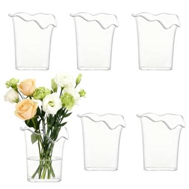 Imagem de 6 peças de vasos de plástico para flores, vaso de acrílico transparente para flores, vaso de cristal à prova de estilhaçamento de altura, vasos de arte moderna para decoração de casa, desktops, quarto