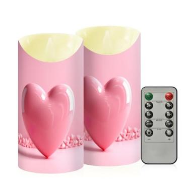 Imagem de Wassud Pacote com 2 velas fofas de coração sem chama com controle remoto, velas realistas cintilantes com temporizador, velas decorativas para Natal, casamento, festa, decoração de casa média