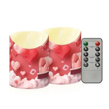 Imagem de Wassud Pacote com 2 balões em forma de coração (3) velas sem chama com controle remoto, velas realistas cintilantes com temporizador, velas decorativas para Natal, casamento, festa, decoração de casa