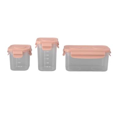 Imagem de Ainoli 3 peças de potes de armazenamento de comida para bebê com escala, bloco de gelo removível, empilháveis ​​de qualidade alimentar, micro-ondas, recipientes de comida para (Rosa)