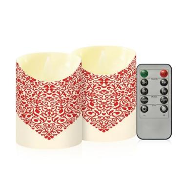 Imagem de Wassud Pacote com 2 velas sem chama com design de coração dos namorados com controle remoto, velas realistas cintilantes com temporizador, velas decorativas para Natal, casamento, festa, decoração de
