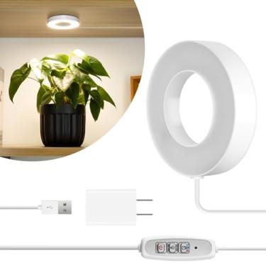 Imagem de LORDEM Luz de cultivo para plantas de interior, 48 LEDs de espectro total de luz para plantas, lâmpada de cultivo com fio de 5 V com interruptor automático de 4/8/12H, 4 níveis de brilho reguláveis