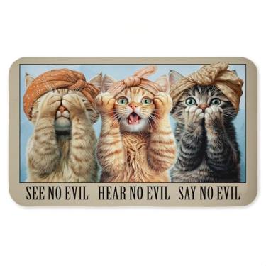Imagem de Tapete antifadiga No Evil Cats Trio, tapete ergonômico acolchoado para cozinha e pé com suporte antiderrapante, tapete confortável ecológico, design de Jim Baldwin, 76 cm x 45 cm