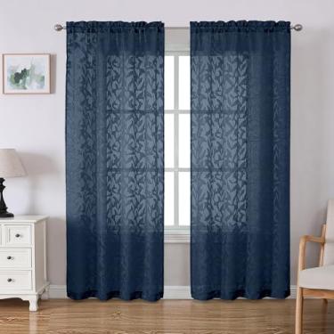 Imagem de Lecloud Leia Cortinas transparentes azul marinho 182 cm de comprimento, 2 painéis, cortinas de quarto com filtro de luz de folha jacquard, cortinas de bolso duplo para sala de estar, sala de jantar