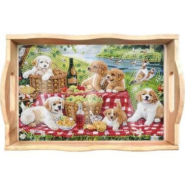 Imagem de EWJRNSF Kits de arte de diamante para adultos, bandejas de servir de madeira com alças, pintura de diamante 5D, joias grandes, artes e artesanato, bandejas de presentes, decoração de casa, 19 x 29 cm