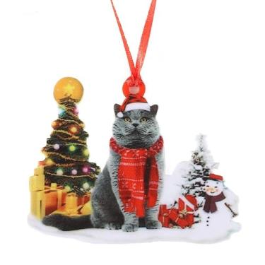 Imagem de Enfeites de Natal, enfeites de pendurar para 1 peça, gato, azul, acrílico, árvore de Natal, boneco de neve, presente, pingente, festa, exterior, interior, decoração de casa