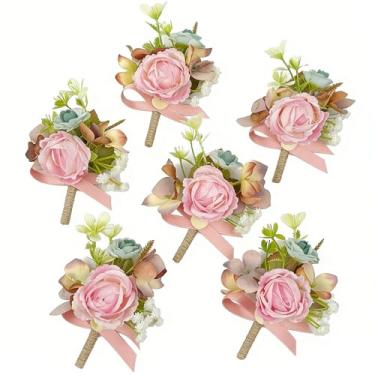 Imagem de Youshe Boutonnieres rosa com alfinetes para casamento, terno masculino, corpete, noivo e padrinho, flor na lapela para casamento, formatura, festa de aniversário (6, rosa)