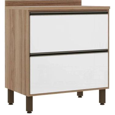 Imagem de Balcão Cozinha 80 Cm 2 Gavetões Branco Laca Mel Luciane Móveis