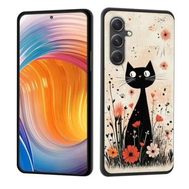 Imagem de CICPLKSE Capa para Galaxy S25 FE, borracha de silicone macia, proteção total à prova de choque, proteção contra quedas para Samsung Galaxy S25 FE 6,7 polegadas 2025, gato preto no campo de flores