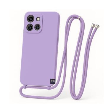 Imagem de Capa Case Capinha Para Motorola Moto G15 Silicone Com Cordão Alça De Pescoço Ajustável Veludo Premium (LILÁS)