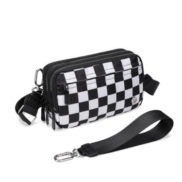 Imagem de Jooniter Carteiras de pulso para mulheres, bolsas transversais quadriculadas para mulheres, bolsa de mão de ombro de nylon com alça ajustável, Padrão A8, 7.48" x 4.72" x 2.16"