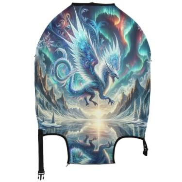 Imagem de Joisal Capa protetora de bagagem, desenho de dragão de gelo, identificadores de proteção, acessórios de viagem, manga de mala, Desenho de desenho animado de dragão de gelo, XL, Fits 29-32 Inch Case