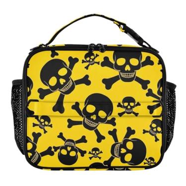 Imagem de Joisal Lancheira amarela caveira preta para mulheres meninas lancheira com alça de ombro masculina crianças lancheira para trabalho meninos rosa linda bolsa térmica