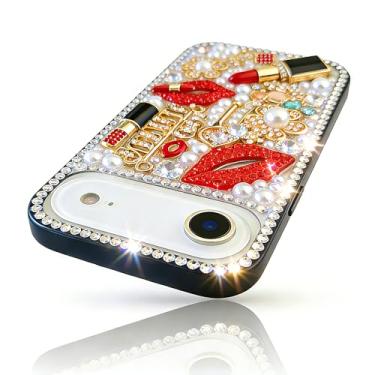 Imagem de Bonitec Compatível com iPhone Air/iPhone 17 Air Bling Case Mulheres Meninas Luxo 3D Diamante Cristal Strass Batom Lábios Salto Alto Floral Brilhante Pérola Glitter Protetor Feminino Bonito Designer