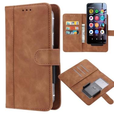 Imagem de Ranyi Capa para leitor de MP3 Innioasis G1 G3 G5, carteira de couro universal com compartimentos para cartões, clipe móvel, flip magnético, capa de proteção para innioasis G1 G3 G5 MP3 Player - marrom