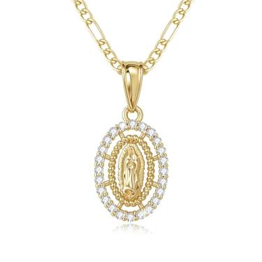Imagem de TERDENVOEN Colar de presente católico virgem maria para mulheres, banhado a ouro 14K Guadalupe pingente mãe Maria, zircônia cúbica Virgem de Guadalupe Charm Lady of Guadalupe joia feminina presente 20