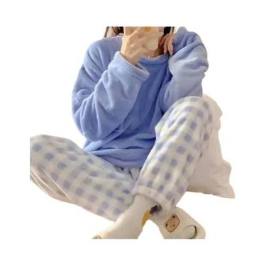 Imagem de Conjunto De Pijamas De Fleece Feminino, Roupa De Dormir Quente E Espes
