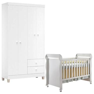 Imagem de Berço Americano Mirelle e Guarda Roupa Ternura Baby 4 Portas Branco Brilho - Incorplac