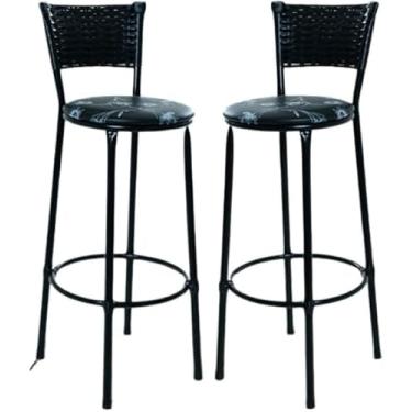 Imagem de kit 2 banquetas banco alto de cozinha bancada balcão bares área gourmet junco Preto (pre.flo)