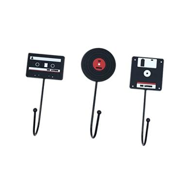 Imagem de OUNONA 3 peças de ganchos retrô criativos para pendurar na parede para banheiro, cozinha, porta, sem rastros, itens pequenos, cabides em fita de disco de vinil, formas de disco de computador