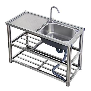 Imagem de Pia de cozinha de tigela única, pia utilitária de aço inoxidável, pia externa independente, pia de cozinha comercial com bancada de trabalho (90 cm/35 pol),