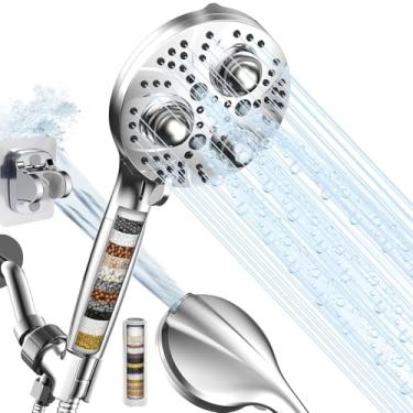 Imagem de Chuveiro de mão com 10 modos de pulverização, chuveiro filtrado com 2 filtros para água dura, 2 cabeças de chuveiro com jatos elétricos embutidos, (Premium Chome) (Premium Chome)