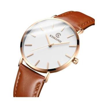 Imagem de Relógio De Pulso De Luxo Ultra Fino Para Homens Em Couro Quartz KEMANQ