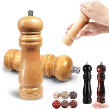 Imagem de Moedor DE MADEIRA TRITURADOR 20CM GRANDE Pimenta Sal Condimento Tempero Grão Manual CHURRASQUEIRA COZINHA LUXO MOER LAMINA CERAMICA (BEGE)