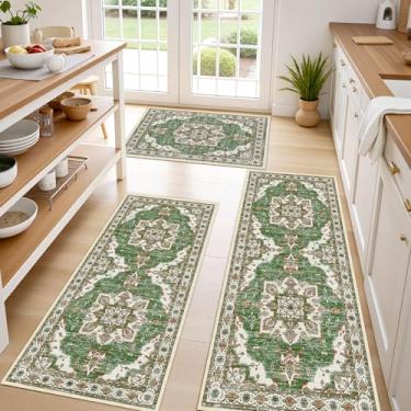Imagem de Tritard Tapetes de cozinha antiderrapantes, conjuntos de 3 tapetes de cozinha laváveis Boho tapetes de cozinha para piso macio tapete de cozinha antiderrapante para entrada, corredor, lavanderia